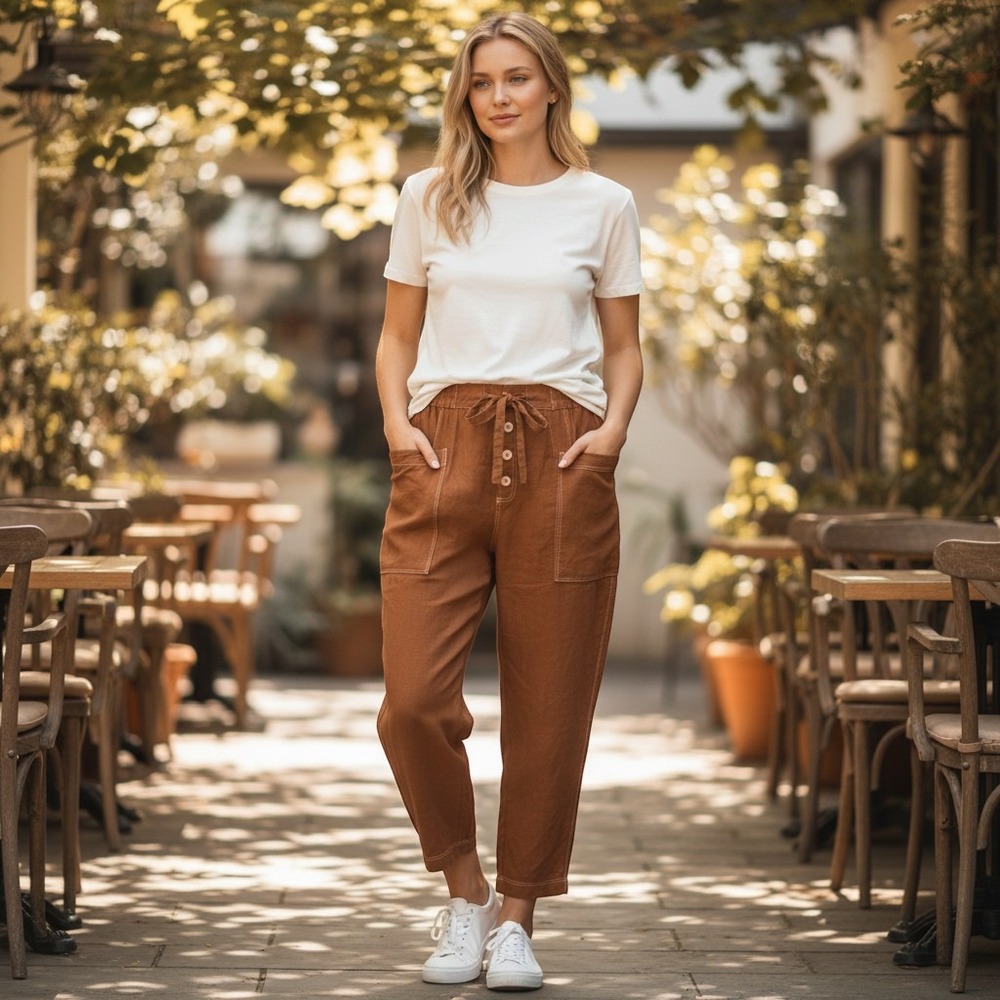 Free People Be The Change Slouch Pants Brown Cotton Utility OB1324261 Womens M